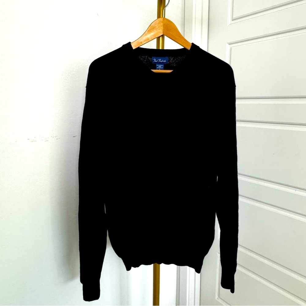 Extra Fine Merino Wool Men's Black‎ Pullover V Neck L Quiet Luxury Sweater CBK